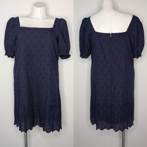 Draper James RSVP navy blue eyelet lace square neck short sleeve dress XXL